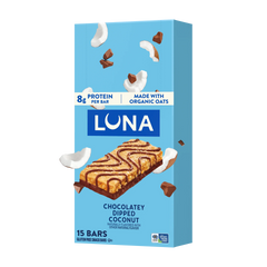 LUNA Bar Chocolatey Dipped Coconut Flavor Gluten Free Snack Bars, Non-GMO Protein Bars