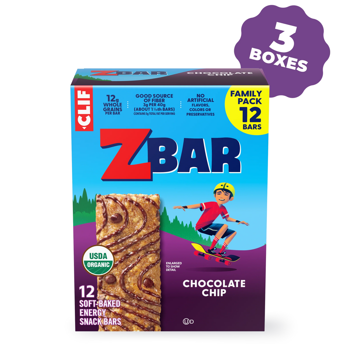 Zbar Chocolate Chip Soft-Baked Energy Snack Bars, Organic Granola Bars Multi-Pack, 36 Bars