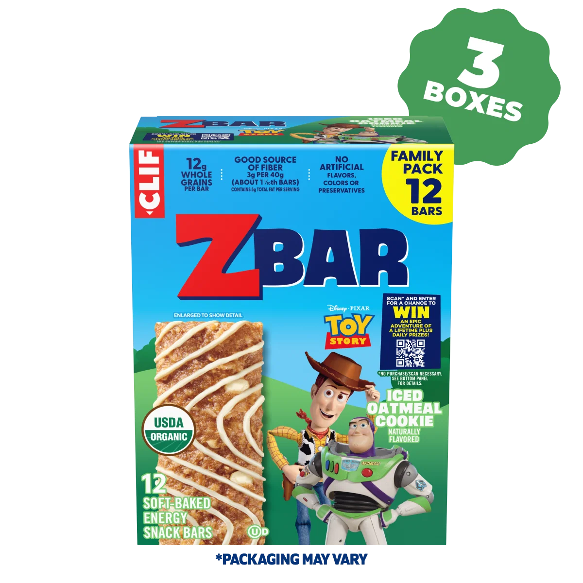 Zbar Iced Oatmeal Cookie Soft-Baked Energy Snack Bars, Organic Granola Bars Multi-Pack, 36 Bars