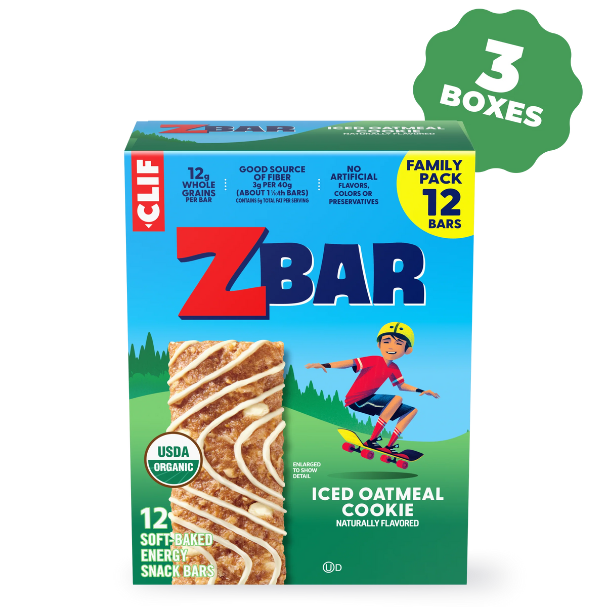 Zbar Iced Oatmeal Cookie Soft-Baked Energy Snack Bars, Organic Granola Bars Multi-Pack, 36 Bars