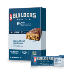 CLIF BUILDERS + Caffeine Chocolate Chip Cookie Dough Flavor Plant Based Protein Bars