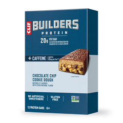 CLIF BUILDERS + Caffeine Chocolate Chip Cookie Dough Flavor Plant Based Protein Bars
