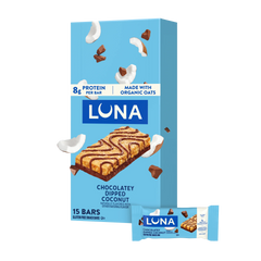 LUNA Bar Chocolatey Dipped Coconut Flavor Gluten Free Snack Bars, Non-GMO Protein Bars